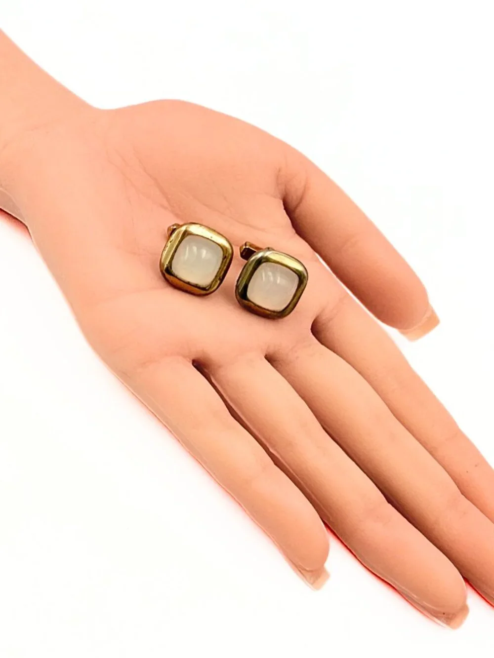 Antique Art Deco Anson Sugarloaf Opalite Gold Tone Cufflinks